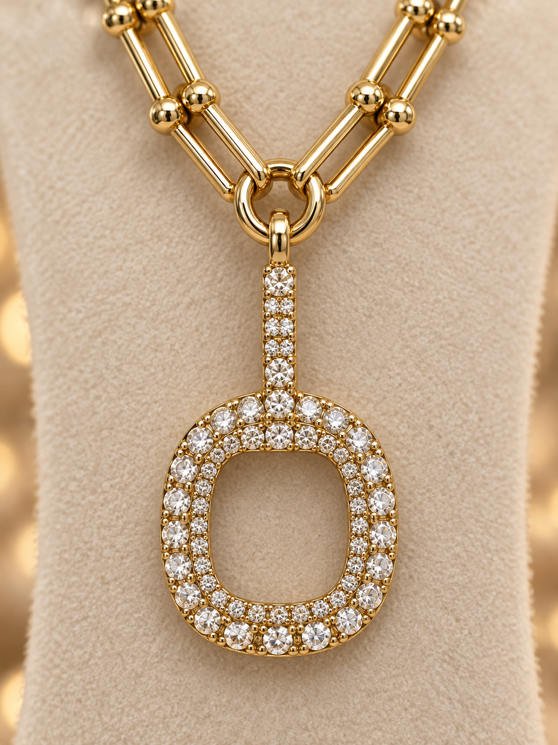 Gold Stirrup Necklace, Pave Equestrian Pendant Necklace, Statement Gold Chain, Horse Lover Gift, Equestrian Jewelry for Women