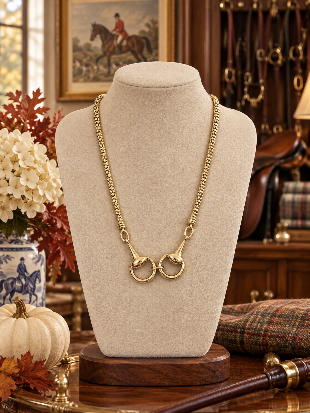 Gold Horse Bit Necklace, Equestrian Snaffle Bit Necklace, Gold Tone Horse Jewelry, Equestrian Gift for Horse Lover