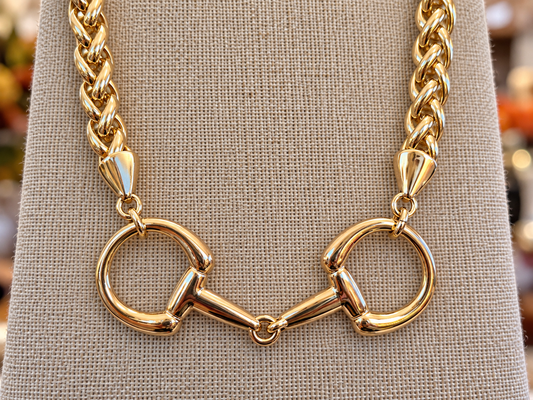 Gold Horse Bit Necklace, Equestrian Statement Necklace, Snaffle Bit Jewelry, Gold Chain Necklace, Horse Lover Gift for Rider