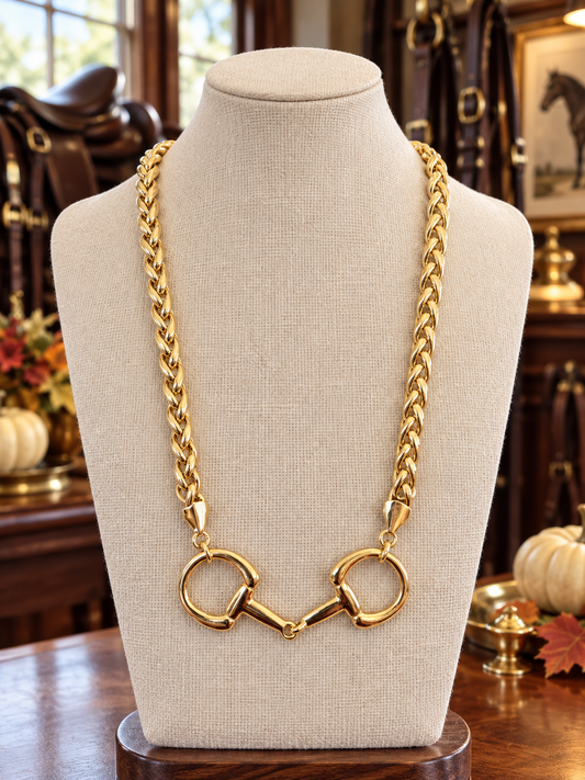 Gold Horse Bit Necklace, Equestrian Statement Necklace, Snaffle Bit Jewelry, Gold Chain Necklace, Horse Lover Gift for Rider