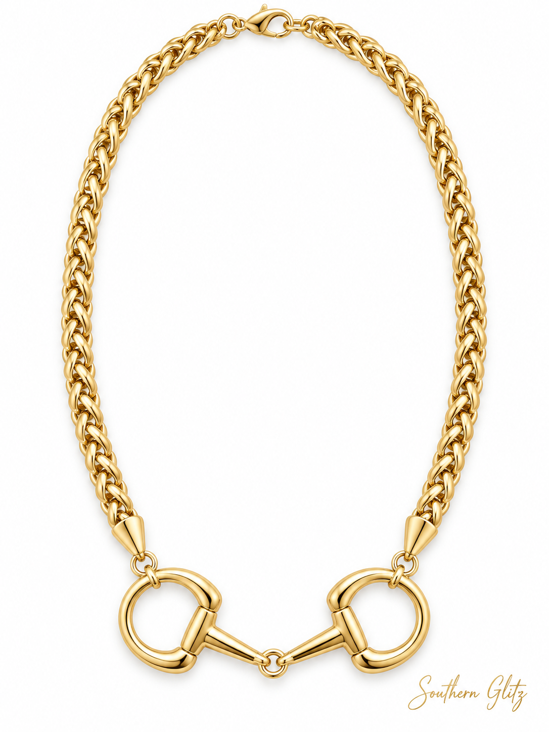 Gold Horse Bit Necklace, Equestrian Statement Necklace, Snaffle Bit Jewelry, Gold Chain Necklace, Horse Lover Gift for Rider