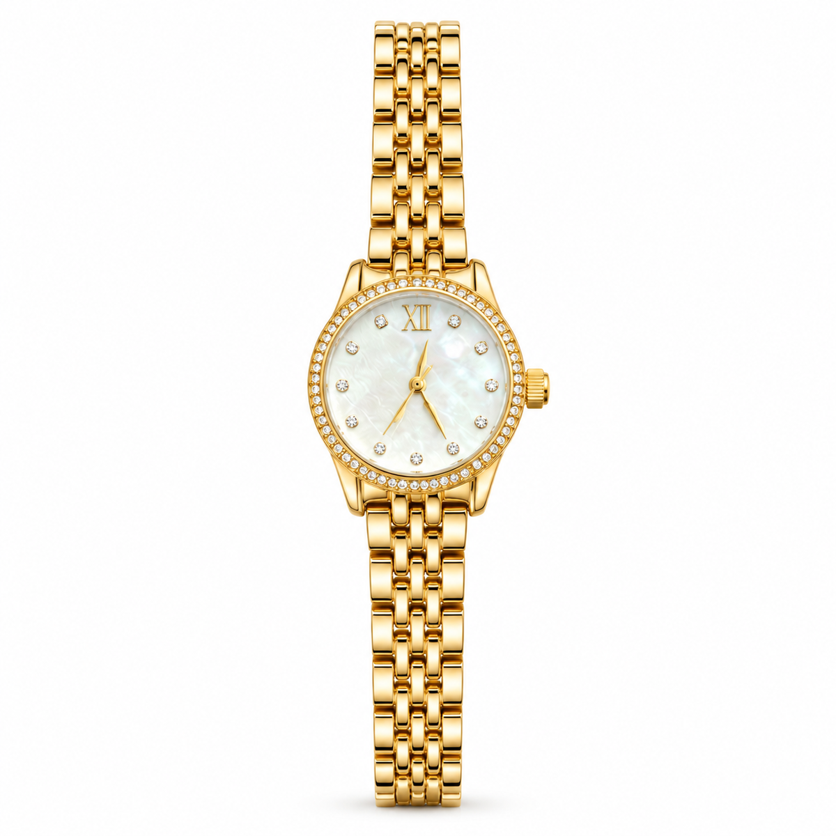 Gold Tone Women’s Watch, Crystal Accent Bracelet Watch, Iridescent Dial Watch, Elegant Gold Jewelry Watch, Gift for Her