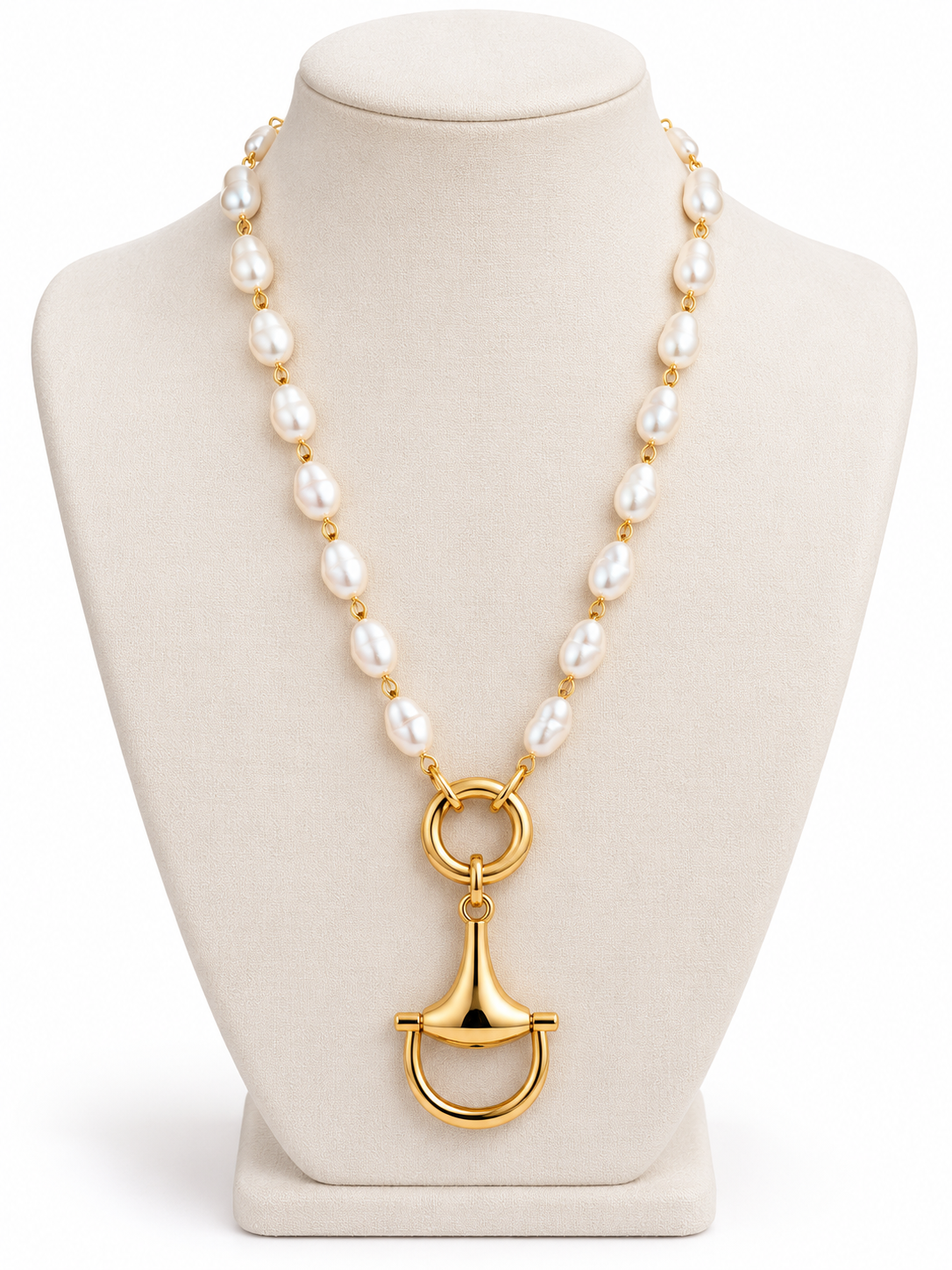 Gold Snaffle Bit Pendant Necklace, Baroque Pearl Equestrian Jewelry, Horse Lover Gift, Gold Horse Bit Necklace