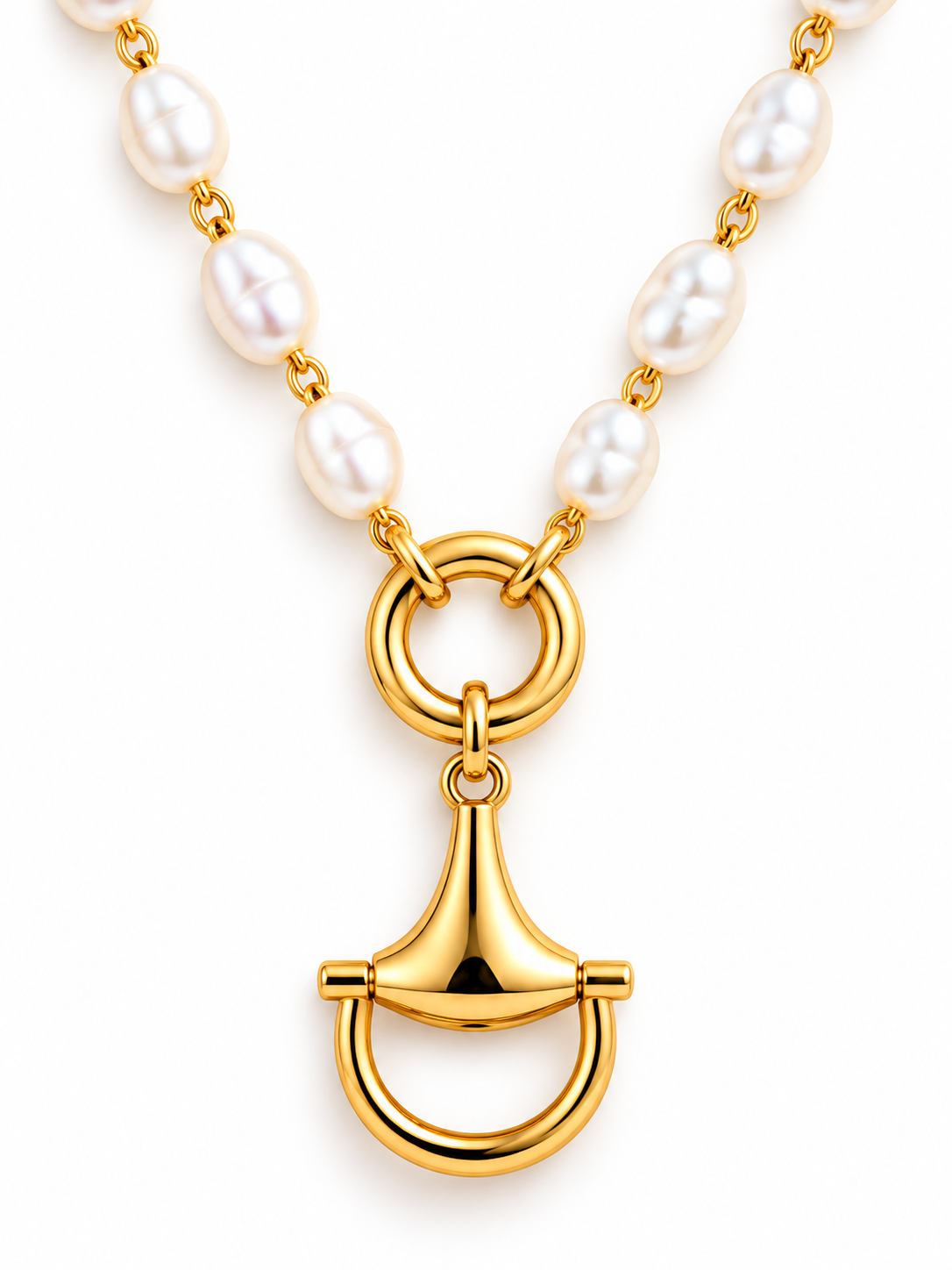 Gold Snaffle Bit Pendant Necklace, Baroque Pearl Equestrian Jewelry, Horse Lover Gift, Gold Horse Bit Necklace