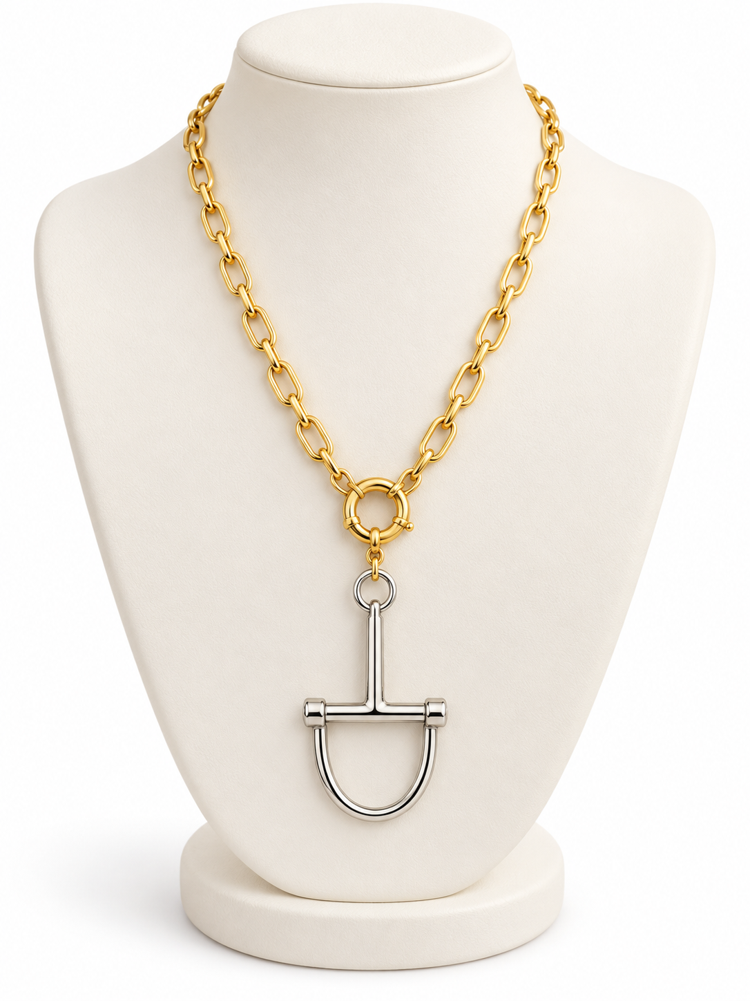 Two Tone Snaffle Bit Necklace, Gold Chain Silver Horse Bit Pendant, Equestrian Jewelry, Horse Lover Gift, Statement Necklace