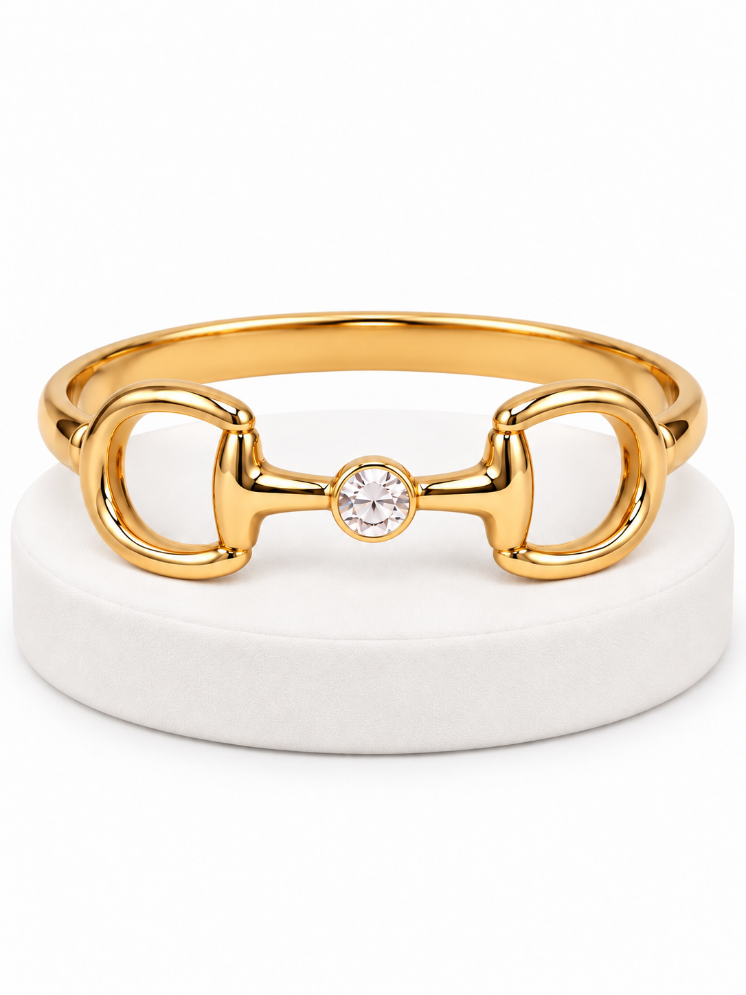 Gold Snaffle Bit Bangle Bracelet with Crystal Accent | Equestrian Horse Bit Bracelet | Horse Lover Gift | English Riding Jewelry