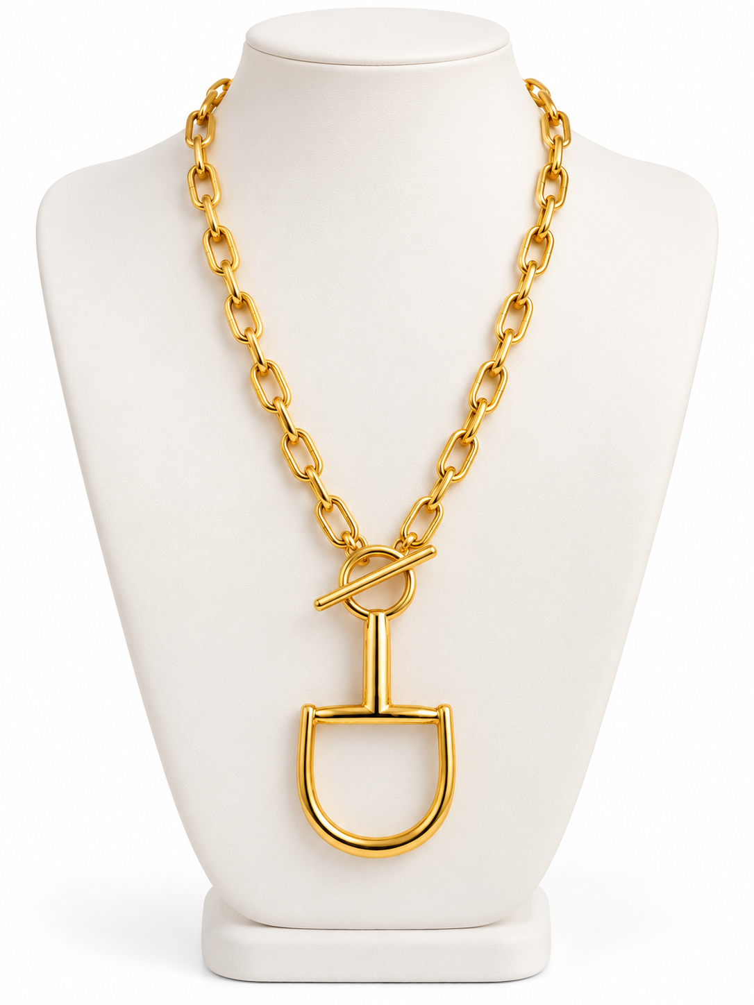Gold Horse Bit Pendant Necklace, Equestrian Jewelry, Long Gold Link Chain, Toggle Clasp, Horse Lover Gift, Statement Necklace