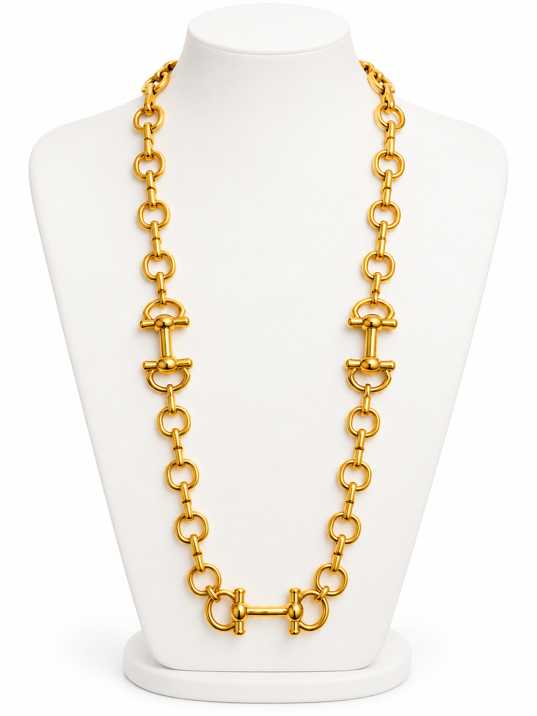 Gold Snaffle Bit Link Necklace | Equestrian Statement Necklace | Horse Lover Jewelry | Gold Tone Long Chain Necklace | Riding Gift