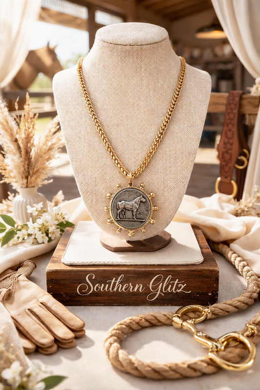 Gold Horse Pendant Necklace, Equestrian Statement Jewelry, Western Cowgirl Necklace, Horse Lover Gift, Southern Boutique Jewelry