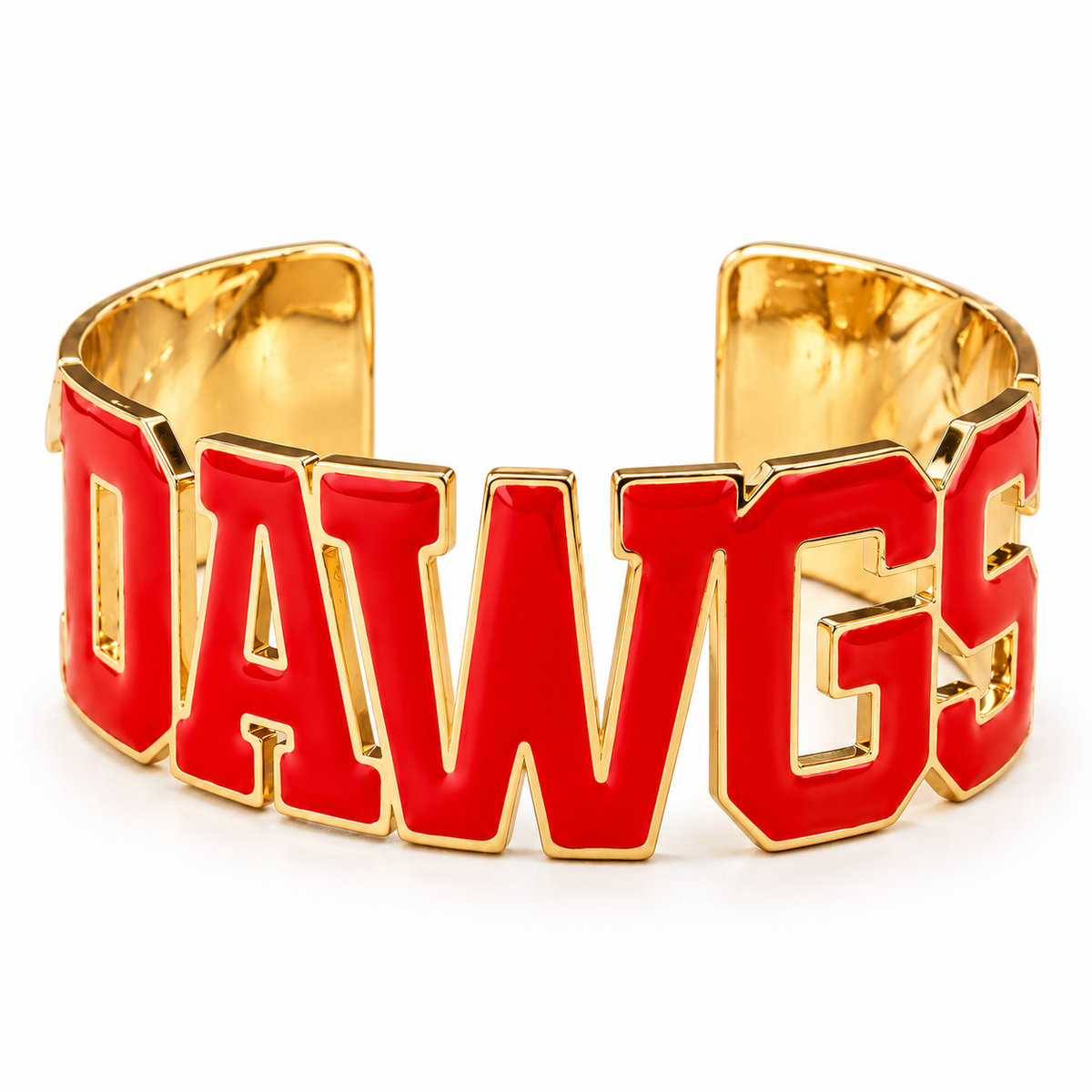 Red DAWGS Cuff Bracelet, Gold Tone Letter Bracelet, Game Day Statement Jewelry, Fan Gift