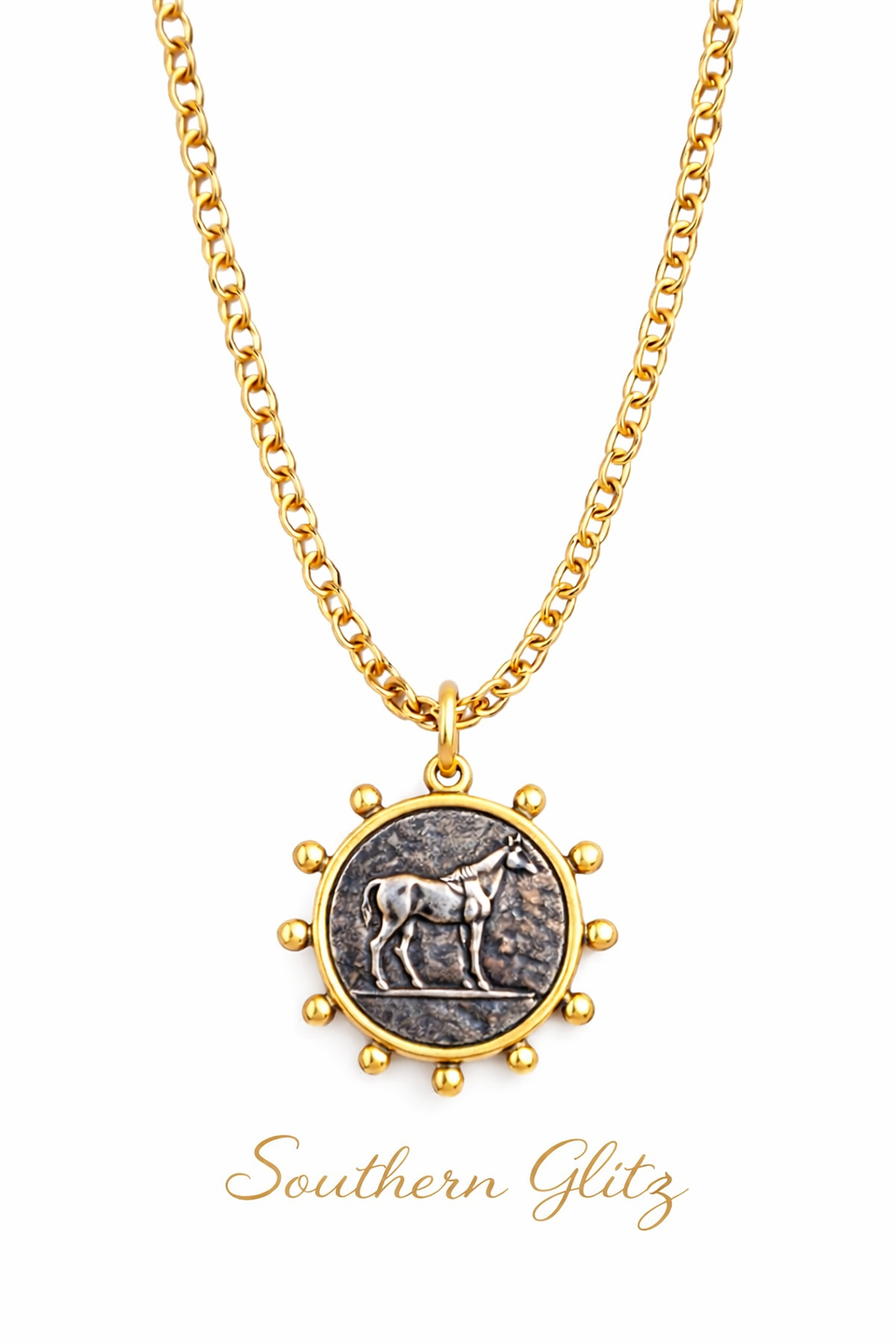 Gold Horse Pendant Necklace, Equestrian Statement Jewelry, Western Cowgirl Necklace, Horse Lover Gift, Southern Boutique Jewelry