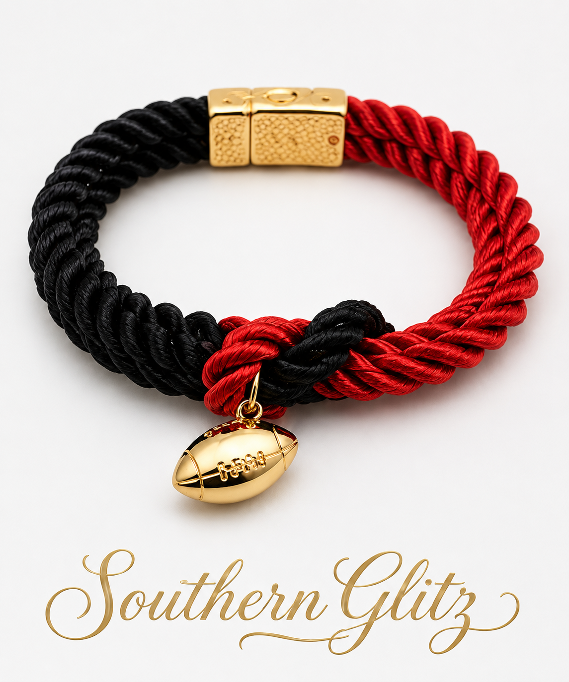 Red & Black Football Bracelet, Game Day Jewelry, Gold Football Charm Bracelet, Georgia Inspired Tailgate Jewelry, Football Fan Gift