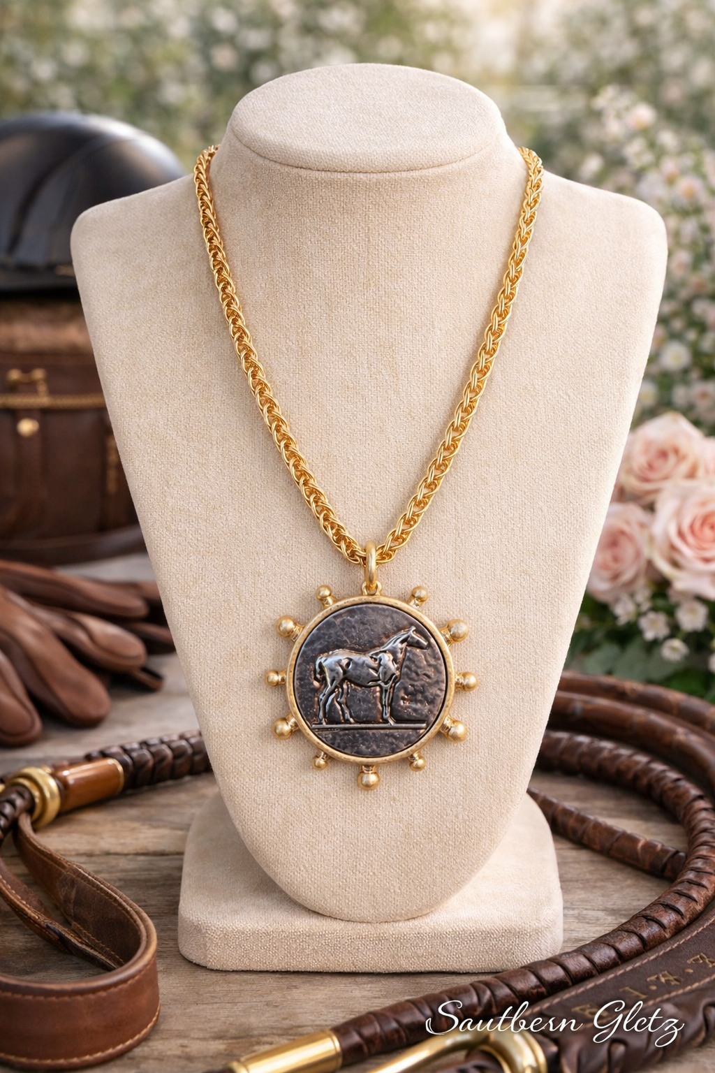 Gold Horse Pendant Necklace, Equestrian Statement Jewelry, Western Cowgirl Necklace, Horse Lover Gift, Southern Boutique Jewelry