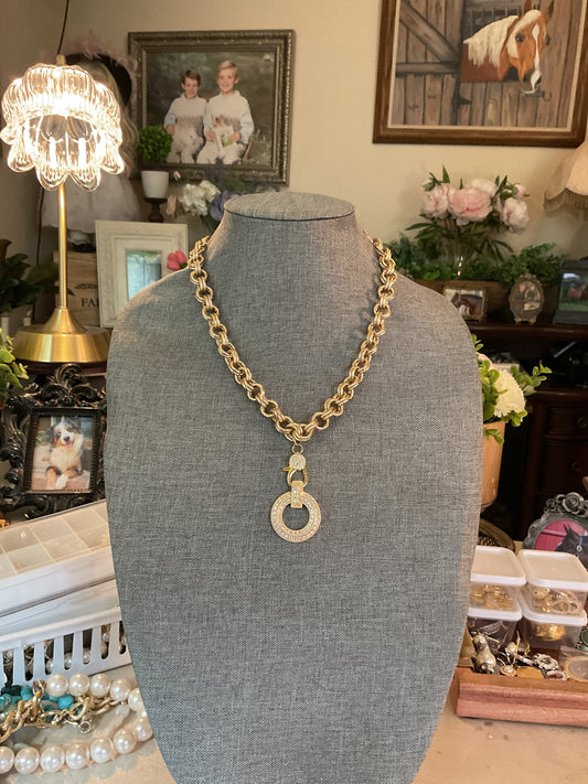 Gold statement chain with pave pendant