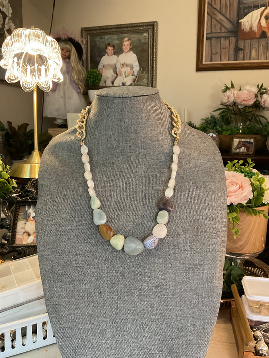 Stone beaded necklace with gold chain