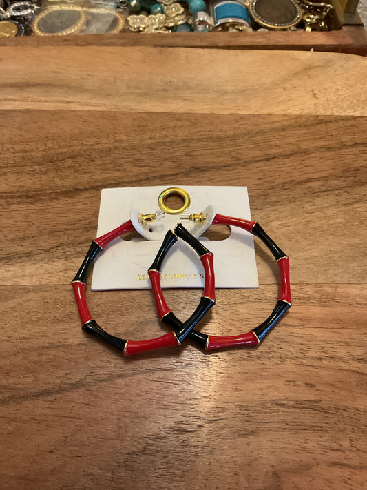 Red and black hoop earrings