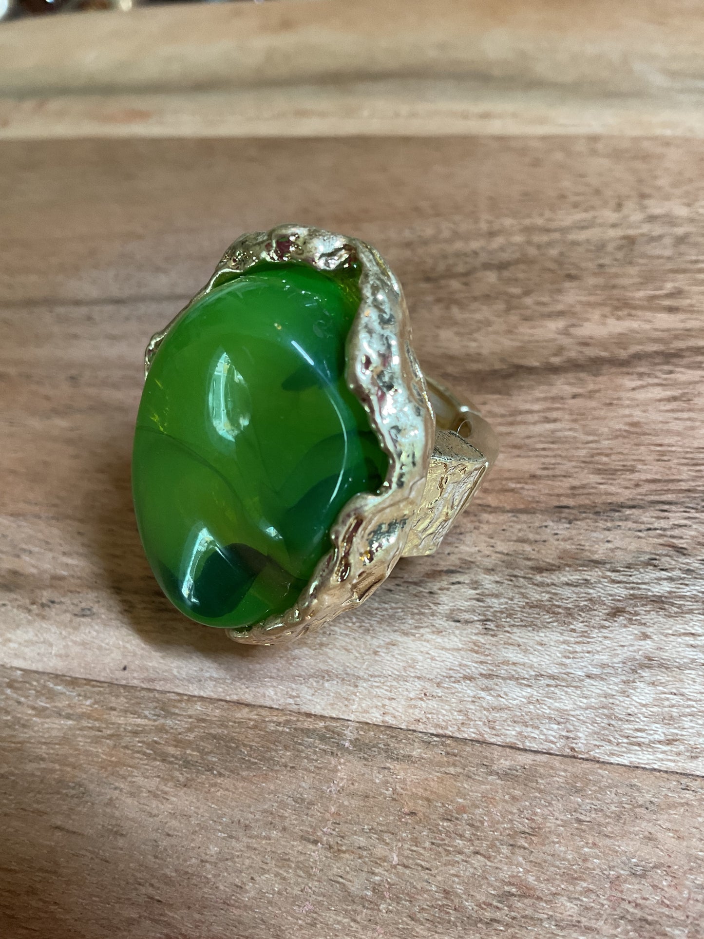 Green stone stretch statement ring