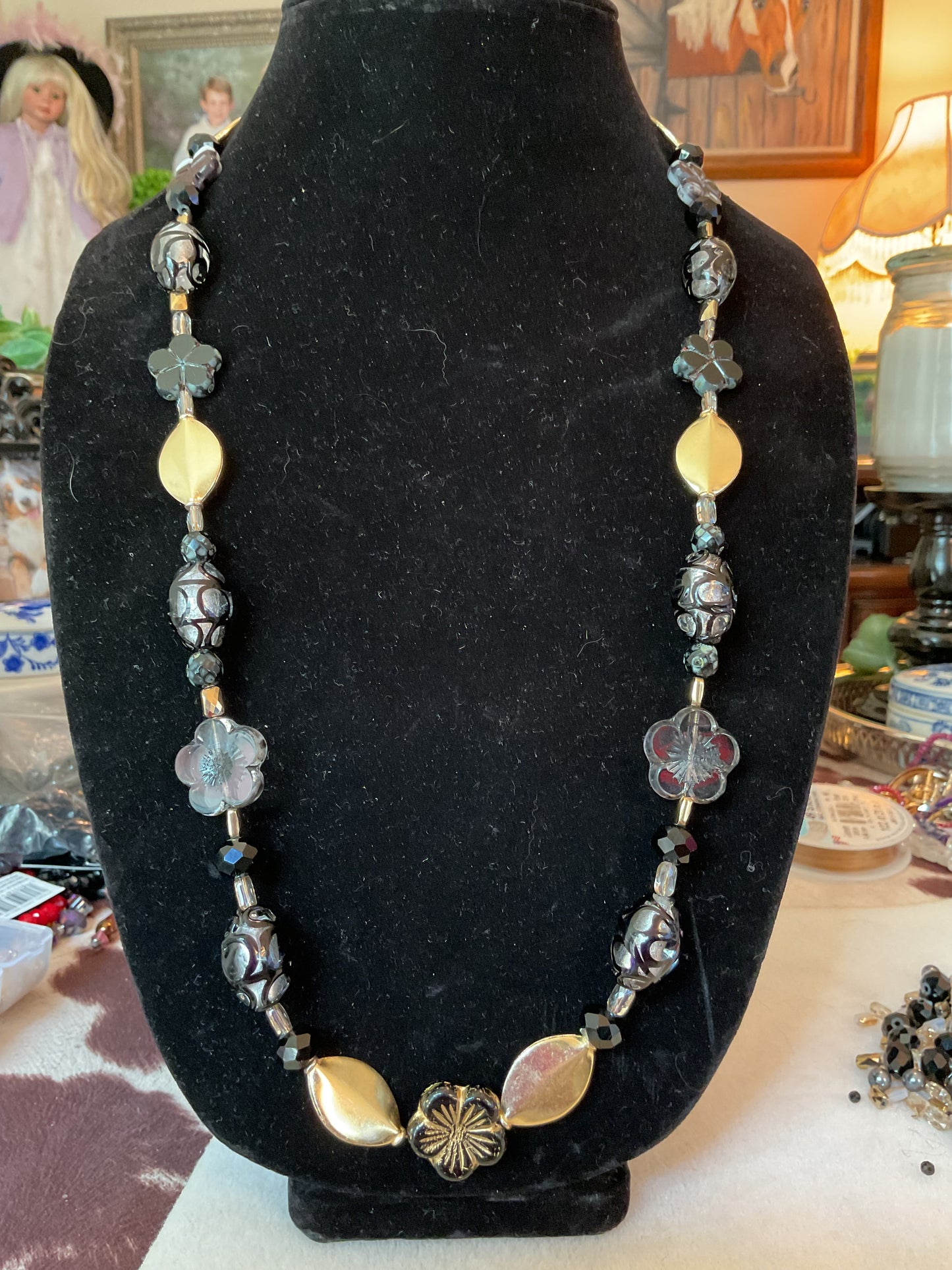 Black and gold beaded necklace