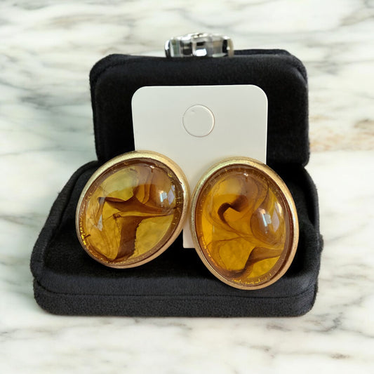 Large gold and brown stone statement earrings