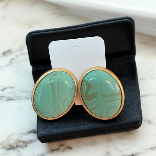 Turquoise color, stone set and gold, large statement earrings