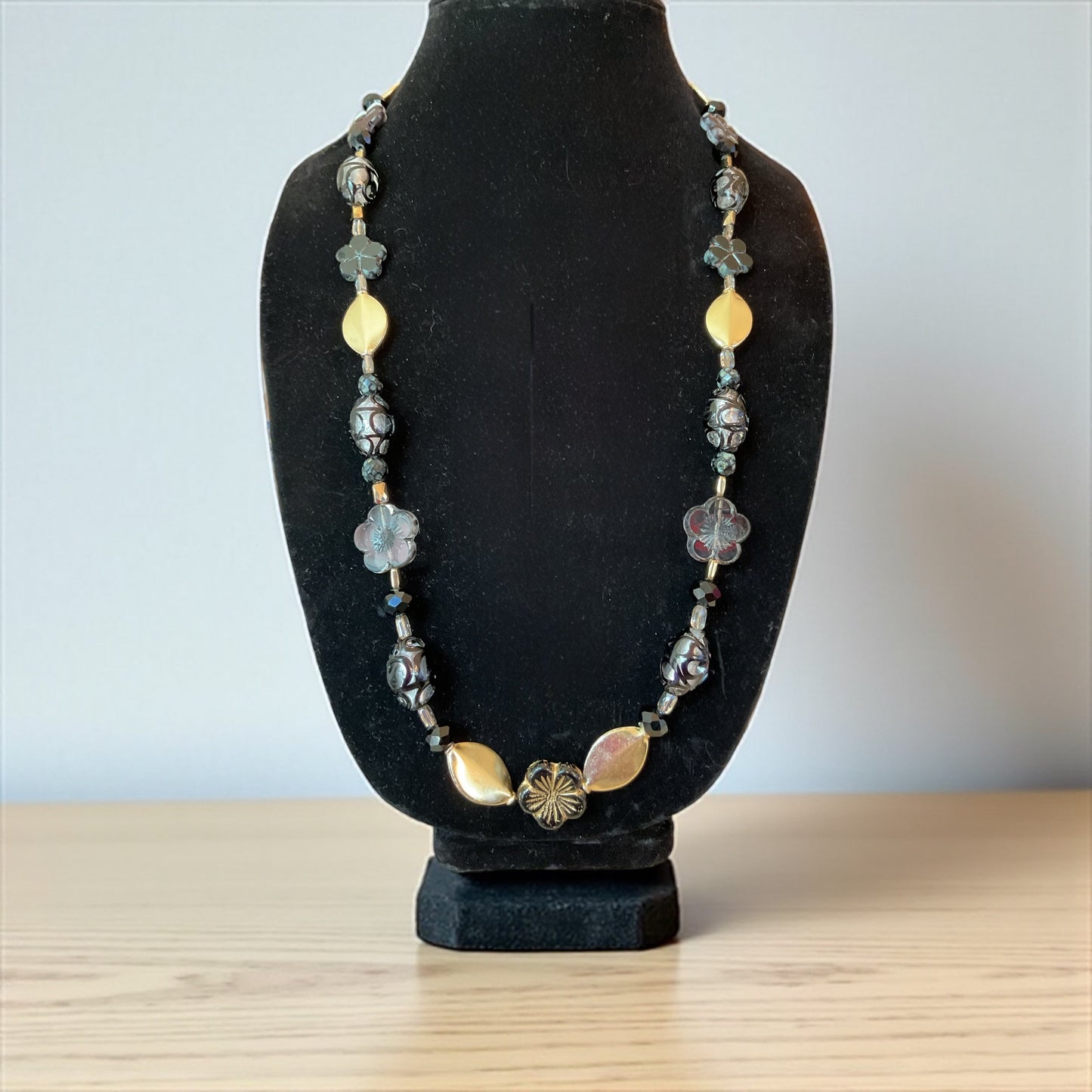 Black and gold beaded necklace