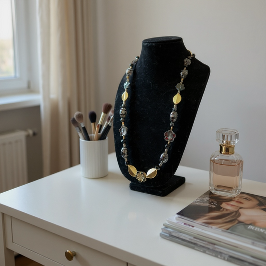 Black and gold beaded necklace