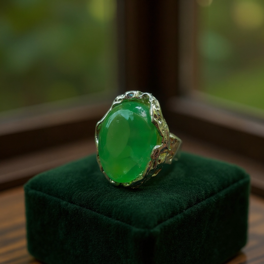 Green stone stretch statement ring