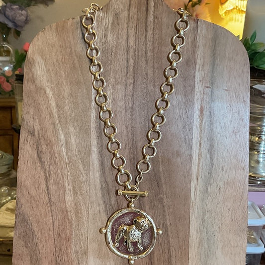 Gold Chain Necklace with bulldog Pendant