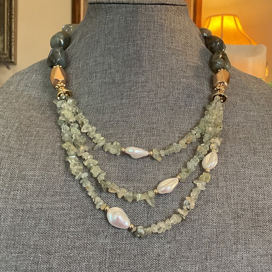 Chic Multi-Strand Gemstone Necklace with Pearls