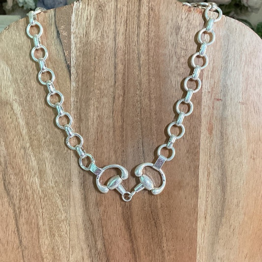 Elegant Silver Chain Necklace with a Snafflebit focal point