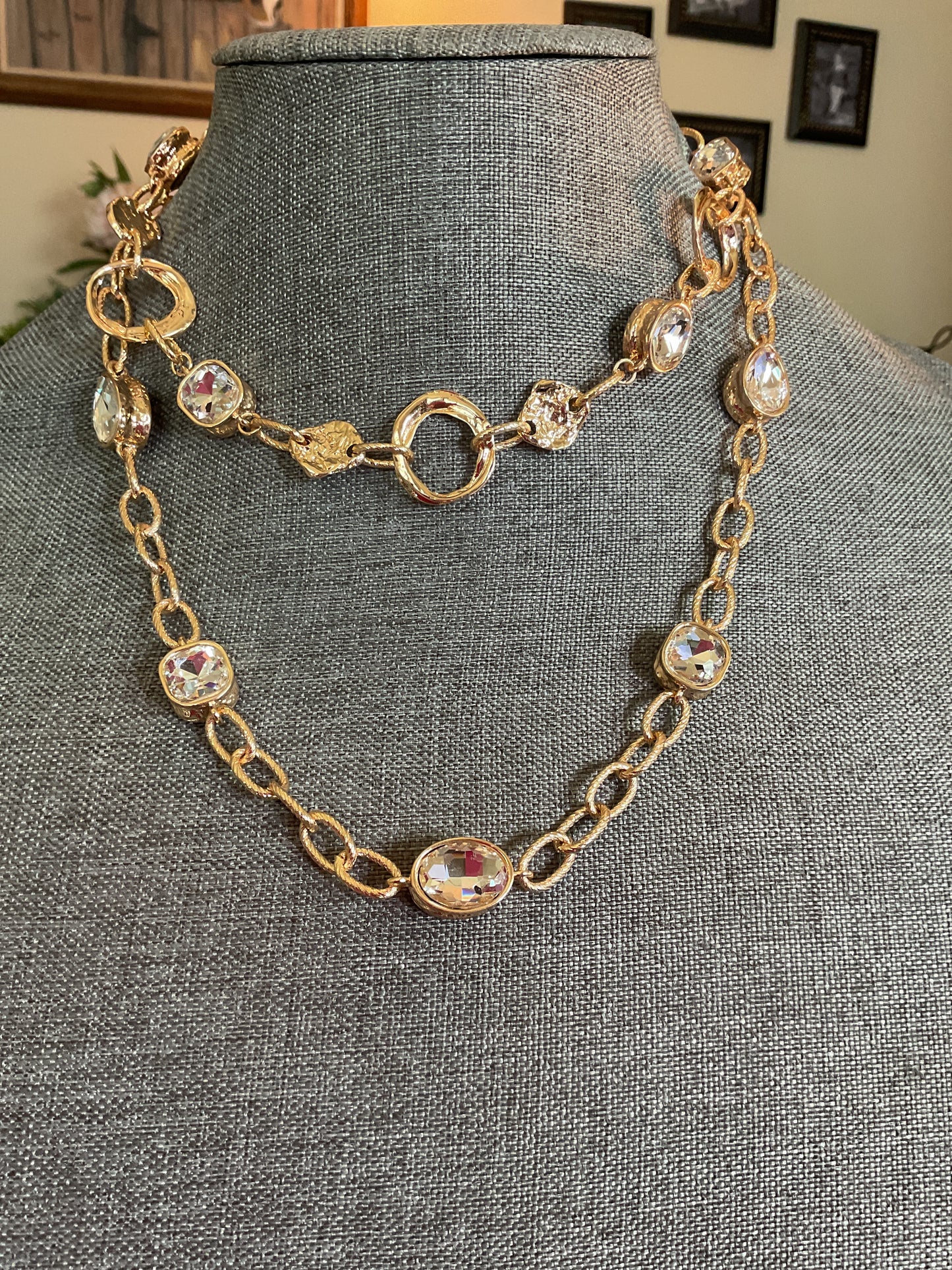 Chunky gold chain necklaces with beautiful clear stone beads
