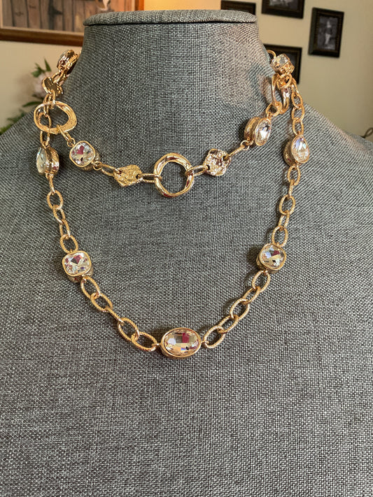 Chunky gold chain necklaces with beautiful clear stone beads
