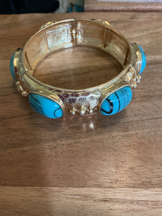 Gold and turquoise stretch bracelet