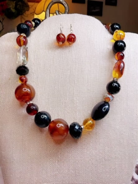 Black and amber beaded necklace