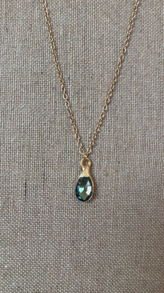 Blue Crystal Teardrop Necklace – Gold Pendant Necklace – Elegant Spring Jewelry – Easter Jewelry – Bridesmaid Gift – Southern Glitz